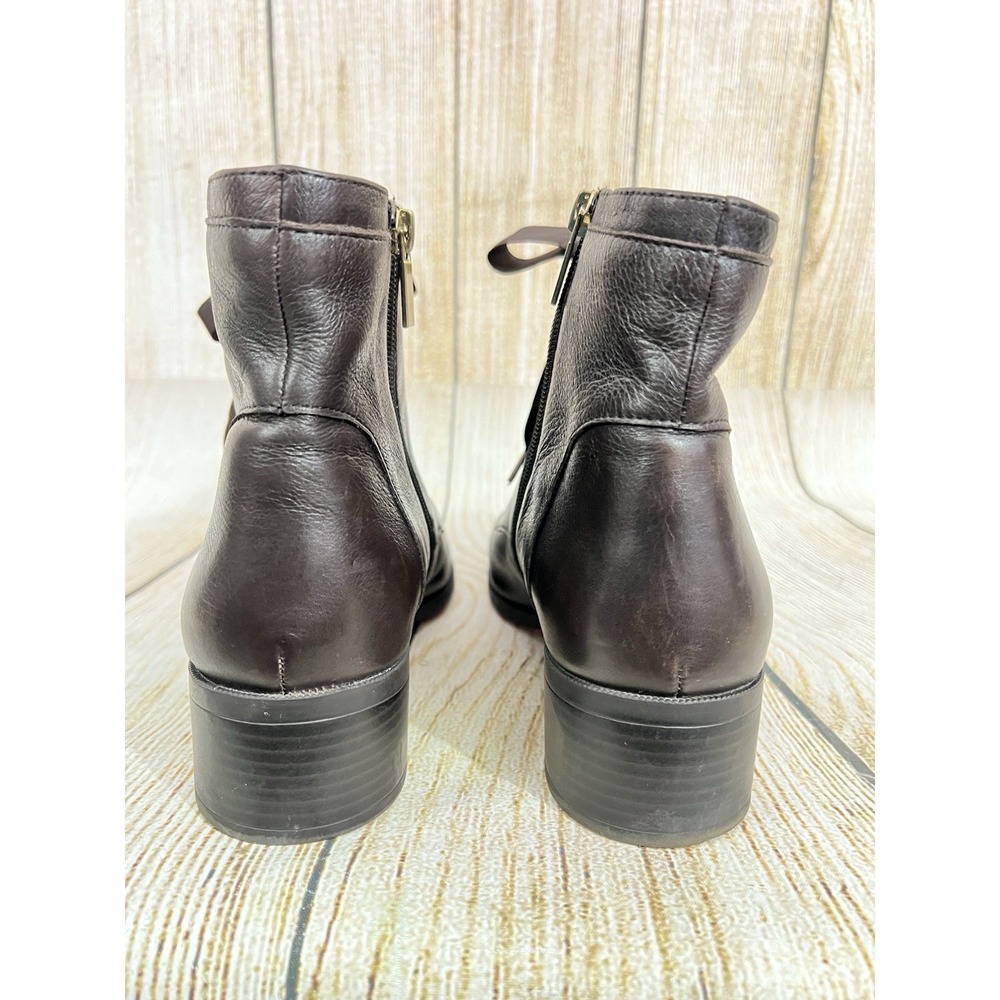 Vtg Y2K Leather Lace Up Ankle Boots Sz 11 Brown Ribbon Coquette Dark Academia - Picture 4 of 8